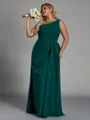 Breathtaking A-line One-Shoulder Pleated Floor-Length Chiffon Corset Plus Size Bridesmaid Dress