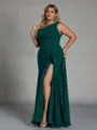Breathtaking A-line One-Shoulder Pleated Floor-Length Chiffon Corset Plus Size Bridesmaid Dress