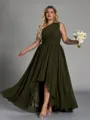 Hot A-line One-Shoulder Pleated Asymmetrical Chiffon Corset Plus Size Bridesmaid Dress