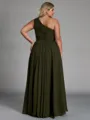 Hot A-line One-Shoulder Pleated Asymmetrical Chiffon Corset Plus Size Bridesmaid Dress