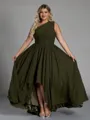 Hot A-line One-Shoulder Pleated Asymmetrical Chiffon Corset Plus Size Bridesmaid Dress