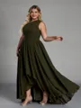 Hot A-line One-Shoulder Pleated Asymmetrical Chiffon Corset Plus Size Bridesmaid Dress