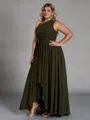 Hot A-line One-Shoulder Pleated Asymmetrical Chiffon Corset Plus Size Bridesmaid Dress