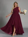 Hot A-line One-Shoulder Pleated Asymmetrical Chiffon Corset Plus Size Bridesmaid Dress