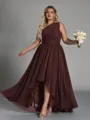 Hot A-line One-Shoulder Pleated Asymmetrical Chiffon Corset Plus Size Bridesmaid Dress
