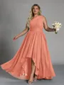 Hot A-line One-Shoulder Pleated Asymmetrical Chiffon Corset Plus Size Bridesmaid Dress