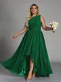 Hot A-line One-Shoulder Pleated Asymmetrical Chiffon Corset Plus Size Bridesmaid Dress