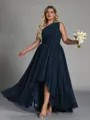 Hot A-line One-Shoulder Pleated Asymmetrical Chiffon Corset Plus Size Bridesmaid Dress