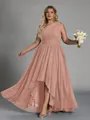 Hot A-line One-Shoulder Pleated Asymmetrical Chiffon Corset Plus Size Bridesmaid Dress