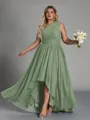 Hot A-line One-Shoulder Pleated Asymmetrical Chiffon Corset Plus Size Bridesmaid Dress