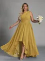 Hot A-line One-Shoulder Pleated Asymmetrical Chiffon Corset Plus Size Bridesmaid Dress