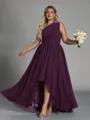 Hot A-line One-Shoulder Pleated Asymmetrical Chiffon Corset Plus Size Bridesmaid Dress