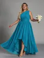 Hot A-line One-Shoulder Pleated Asymmetrical Chiffon Corset Plus Size Bridesmaid Dress
