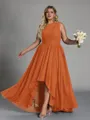 Hot A-line One-Shoulder Pleated Asymmetrical Chiffon Corset Plus Size Bridesmaid Dress