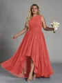Hot A-line One-Shoulder Pleated Asymmetrical Chiffon Corset Plus Size Bridesmaid Dress