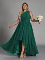 Hot A-line One-Shoulder Pleated Asymmetrical Chiffon Corset Plus Size Bridesmaid Dress
