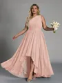 Hot A-line One-Shoulder Pleated Asymmetrical Chiffon Corset Plus Size Bridesmaid Dress