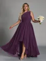 Hot A-line One-Shoulder Pleated Asymmetrical Chiffon Corset Plus Size Bridesmaid Dress