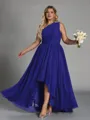 Hot A-line One-Shoulder Pleated Asymmetrical Chiffon Corset Plus Size Bridesmaid Dress