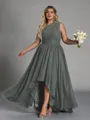 Hot A-line One-Shoulder Pleated Asymmetrical Chiffon Corset Plus Size Bridesmaid Dress