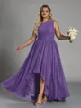 Hot A-line One-Shoulder Pleated Asymmetrical Chiffon Corset Plus Size Bridesmaid Dress