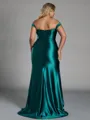 Glam Sheath Off-the-Shoulder Pleated Floor-Length Plus Size Bridesmaid Dress