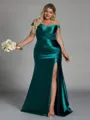 Glam Sheath Off-the-Shoulder Pleated Floor-Length Plus Size Bridesmaid Dress