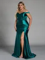 Glam Sheath Off-the-Shoulder Pleated Floor-Length Plus Size Bridesmaid Dress