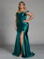 Glam Sheath Off-the-Shoulder Pleated Floor-Length Plus Size Bridesmaid Dress