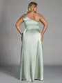 Pretty A-line One-Shoulder Floor-Length Silk Like Satin Plus Size Bridesmaid Dress