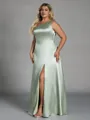 Pretty A-line One-Shoulder Floor-Length Silk Like Satin Plus Size Bridesmaid Dress