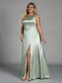 Pretty A-line One-Shoulder Floor-Length Silk Like Satin Plus Size Bridesmaid Dress