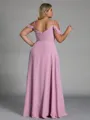 Mesmerizing A-line Cold Shoulder Pleated Floor-Length Chiffon Corset Plus Size Bridesmaid Dress