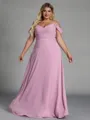 Mesmerizing A-line Cold Shoulder Pleated Floor-Length Chiffon Corset Plus Size Bridesmaid Dress