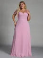 Mesmerizing A-line Cold Shoulder Pleated Floor-Length Chiffon Corset Plus Size Bridesmaid Dress