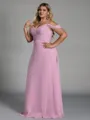Mesmerizing A-line Cold Shoulder Pleated Floor-Length Chiffon Corset Plus Size Bridesmaid Dress