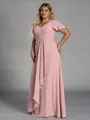 Enchanting A-line V-Neck Short Sleeves Pleated Floor-Length Chiffon Corset Plus Size Bridesmaid Dress