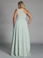 Trendy A-line One-Shoulder Pleated Floor-Length Chiffon Plus Size Bridesmaid Dress