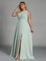 Trendy A-line One-Shoulder Pleated Floor-Length Chiffon Plus Size Bridesmaid Dress