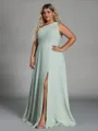 Trendy A-line One-Shoulder Pleated Floor-Length Chiffon Plus Size Bridesmaid Dress