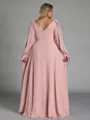 Glamorous A-line V-Neck Long Sleeves Bow Floor-Length Chiffon Plus Size Bridesmaid Dress