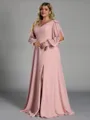 Glamorous A-line V-Neck Long Sleeves Bow Floor-Length Chiffon Plus Size Bridesmaid Dress