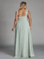 Grand A-line Straps Bow Floor-Length Chiffon Corset Plus Size Bridesmaid Dress