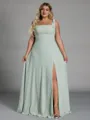 Grand A-line Straps Bow Floor-Length Chiffon Corset Plus Size Bridesmaid Dress