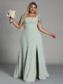 Grand A-line Straps Bow Floor-Length Chiffon Corset Plus Size Bridesmaid Dress