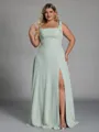 Grand A-line Straps Bow Floor-Length Chiffon Corset Plus Size Bridesmaid Dress