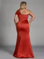 Trendy Sheath One-Shoulder Pleated Floor-Length Satin Plus Size Bridesmaid Dress