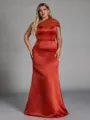 Trendy Sheath One-Shoulder Pleated Floor-Length Satin Plus Size Bridesmaid Dress