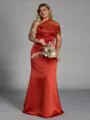 Trendy Sheath One-Shoulder Pleated Floor-Length Satin Plus Size Bridesmaid Dress