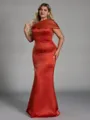 Trendy Sheath One-Shoulder Pleated Floor-Length Satin Plus Size Bridesmaid Dress